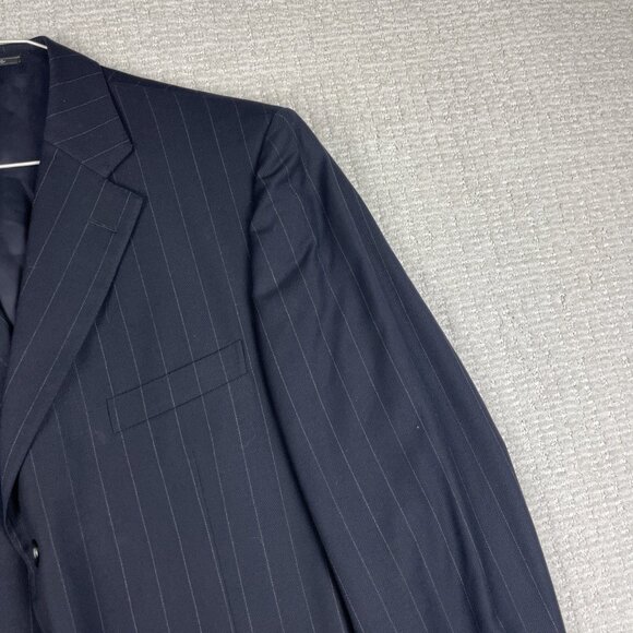 ERMENEGILDO ZEGNA Fine Worsted Super 100 Black Blazer White Chalk stripe Sz 56R - Picture 4 of 16